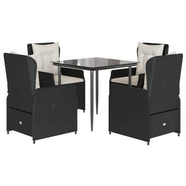 vidaXL 5-tlg. Garten-Essgruppe mit Kissen Schwarz Poly Rattan