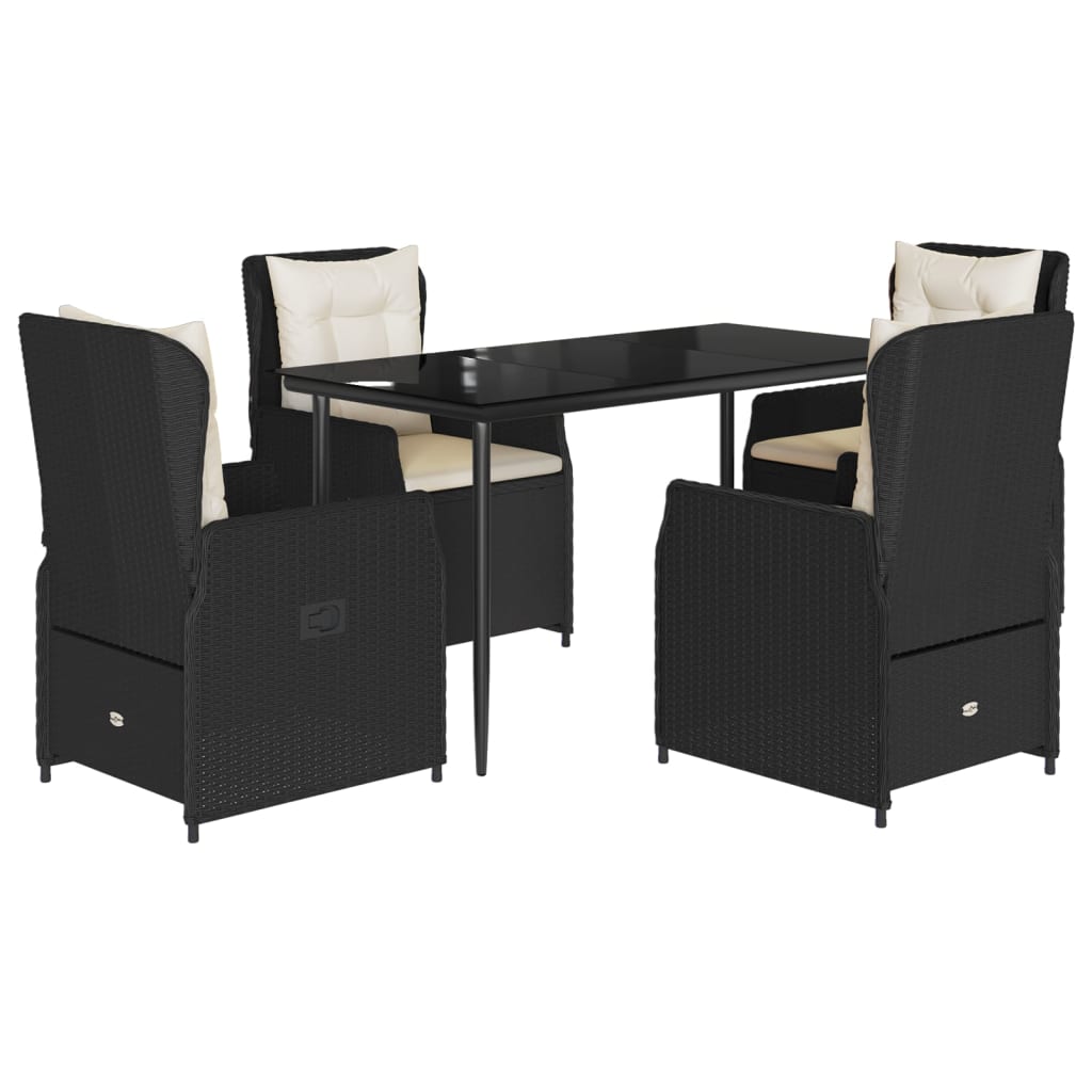 vidaXL 5-tlg. Garten-Essgruppe mit Kissen Schwarz Poly Rattan