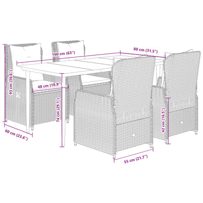 vidaXL 5-tlg. Garten-Essgruppe mit Kissen Schwarz Poly Rattan