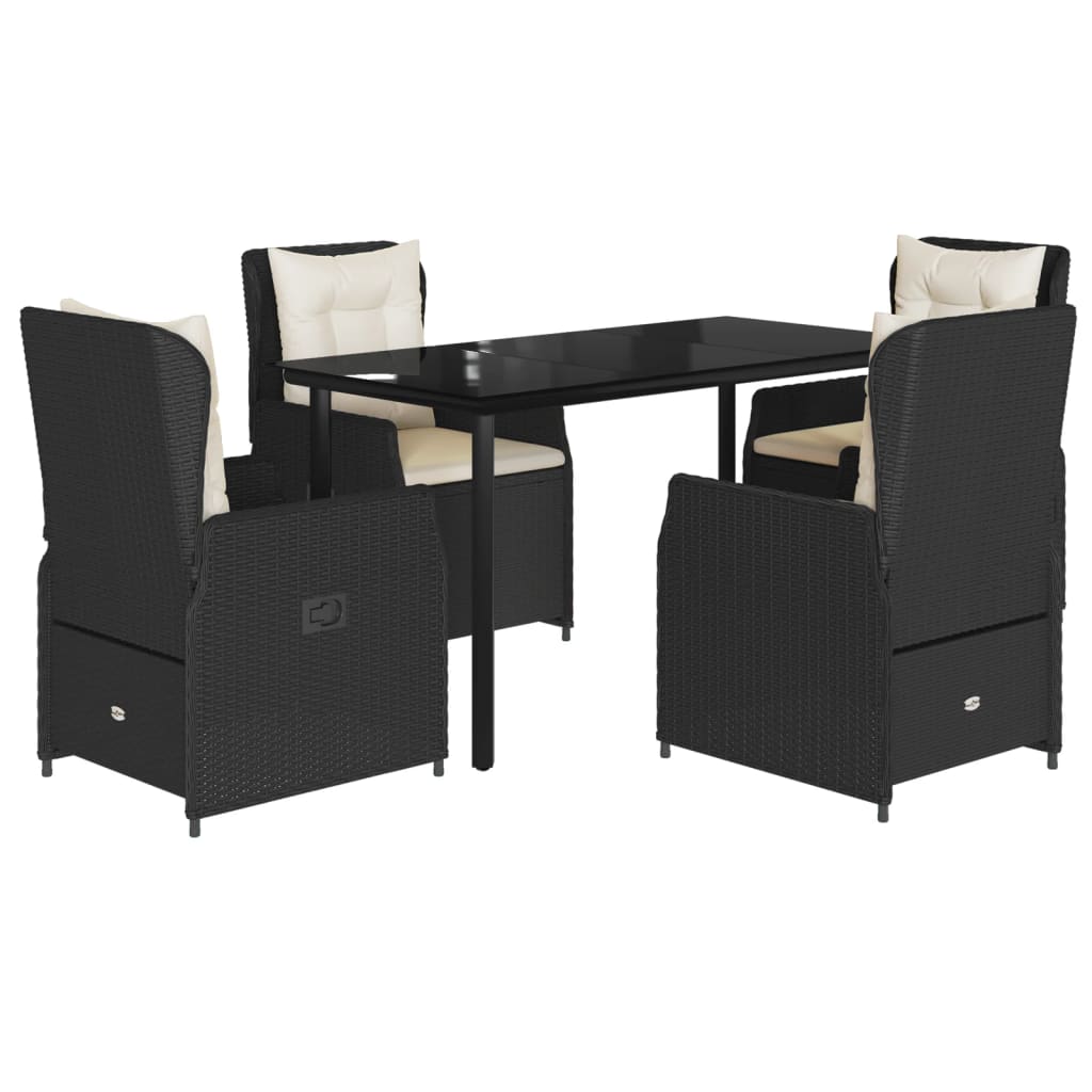 vidaXL 5-tlg. Garten-Essgruppe mit Kissen Schwarz Poly Rattan