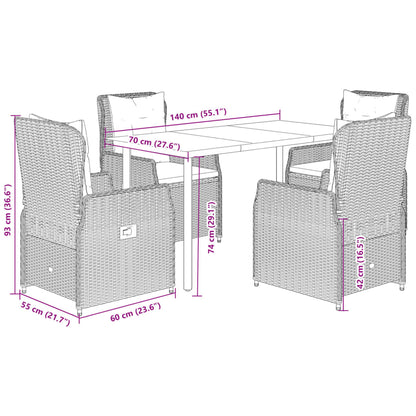 vidaXL 5-tlg. Garten-Essgruppe mit Kissen Schwarz Poly Rattan