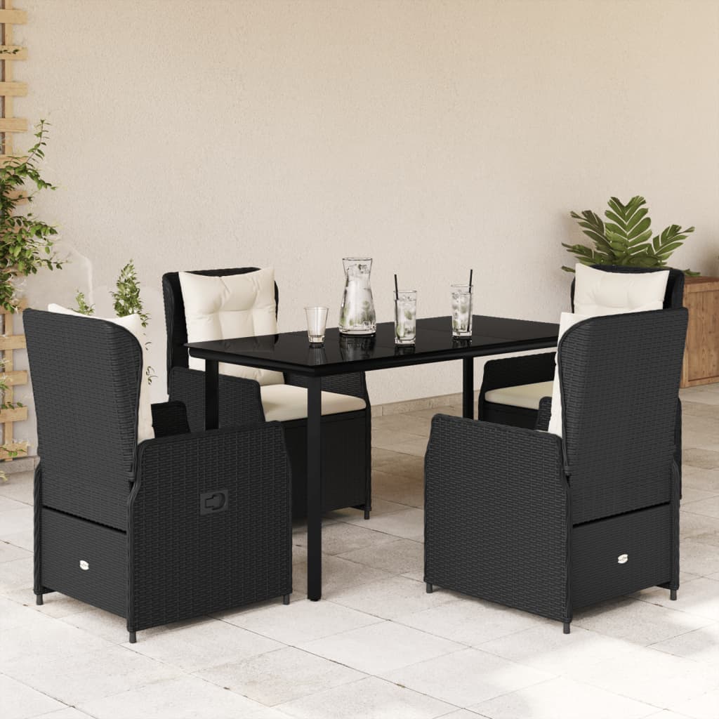 vidaXL 5-tlg. Garten-Essgruppe mit Kissen Schwarz Poly Rattan