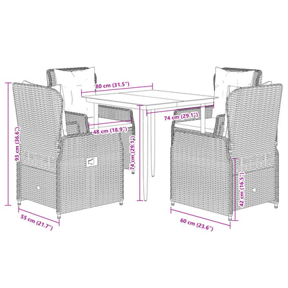 vidaXL Ensemble repas de jardin 5 pcs avec coussins résine tressée marron