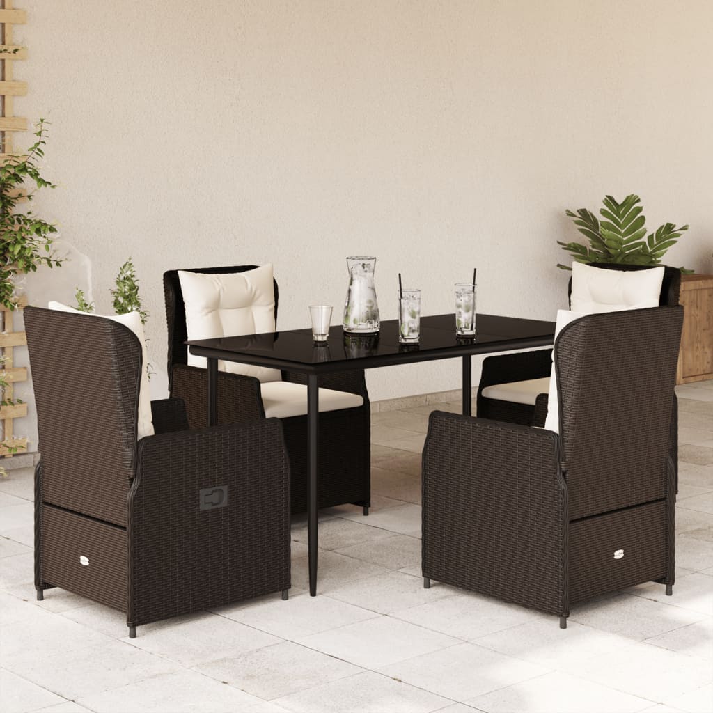 vidaXL Ensemble repas de jardin 5 pcs avec coussins résine tressée marron