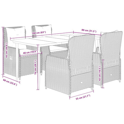 vidaXL Ensemble repas de jardin 5 pcs avec coussins résine tressée marron