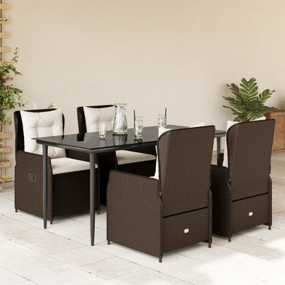 vidaXL Ensemble repas de jardin 5 pcs avec coussins résine tressée marron