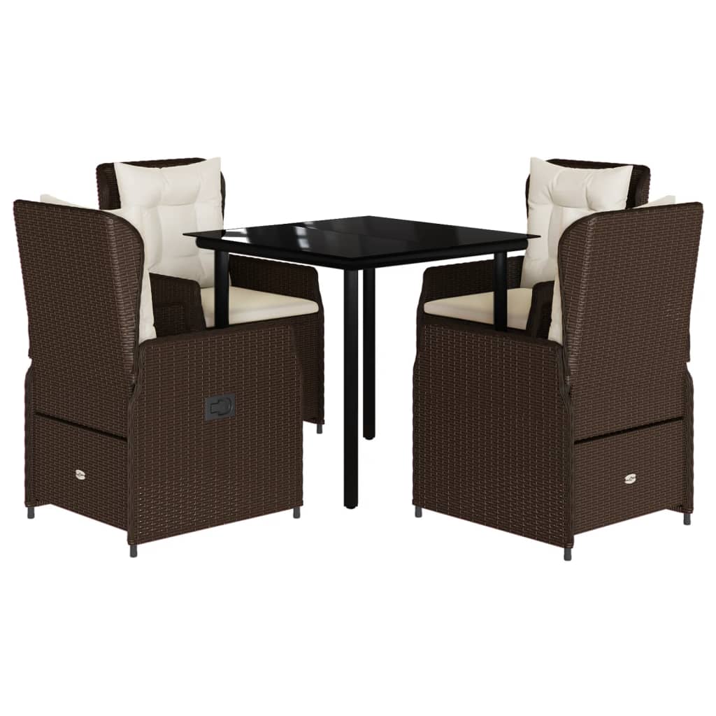 vidaXL Ensemble repas de jardin 5 pcs avec coussins résine tressée marron