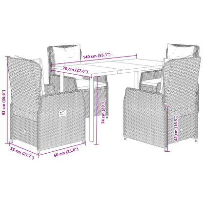 vidaXL Ensemble repas de jardin 5 pcs avec coussins résine tressée marron