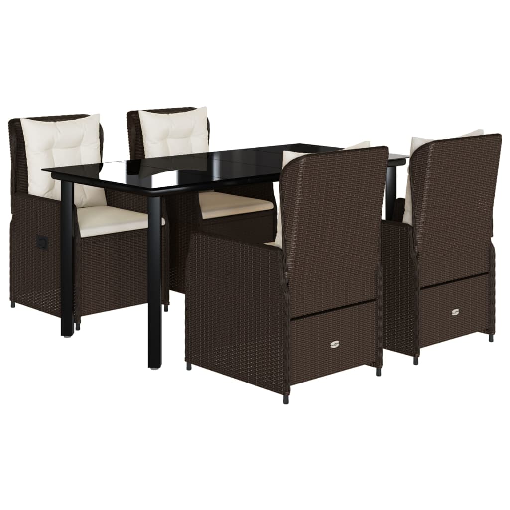 vidaXL Ensemble repas de jardin 5 pcs avec coussins résine tressée marron