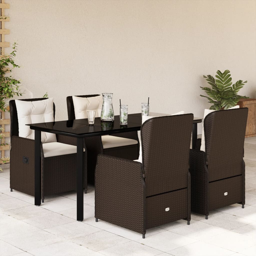 vidaXL Ensemble repas de jardin 5 pcs avec coussins résine tressée marron
