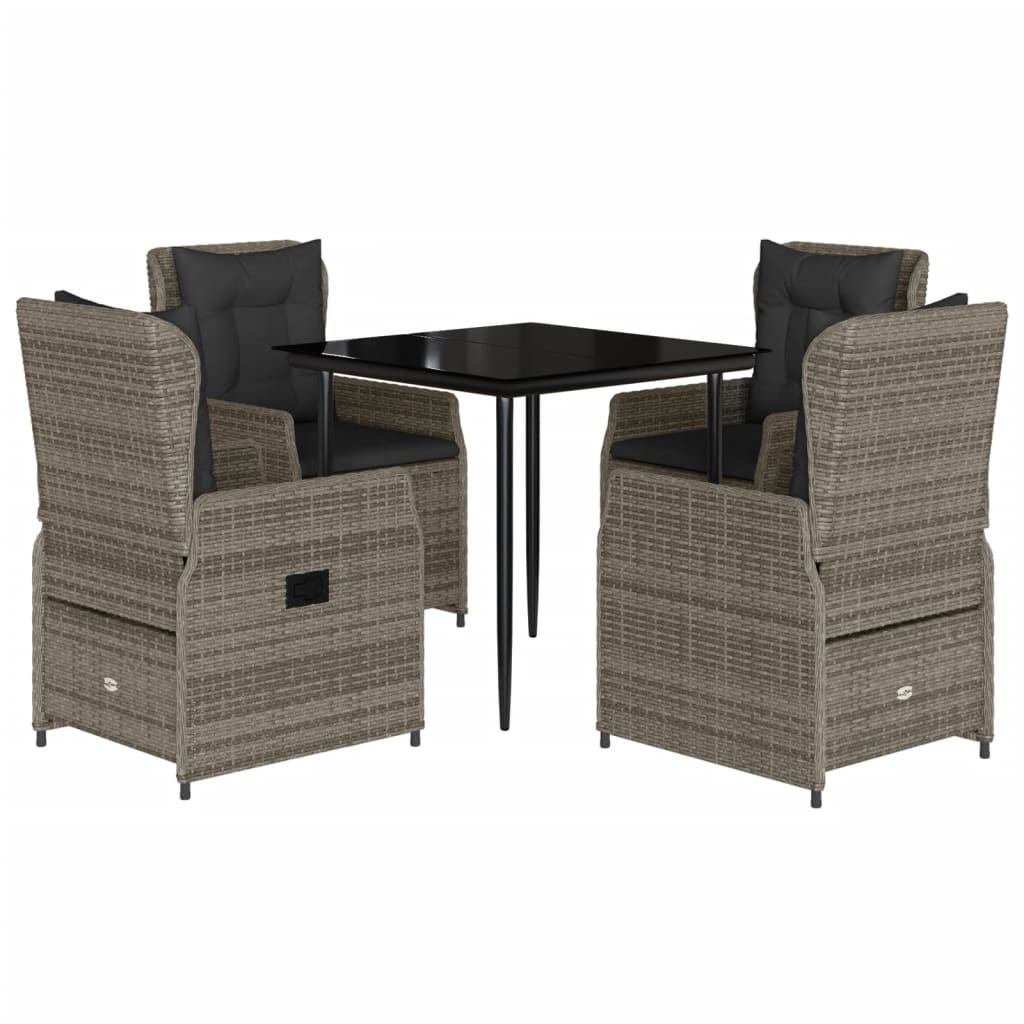 vidaXL 5-tlg. Garten-Essgruppe mit Kissen Grau Poly Rattan