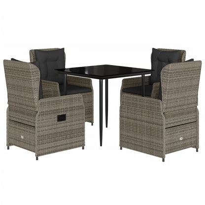 vidaXL 5-tlg. Garten-Essgruppe mit Kissen Grau Poly Rattan