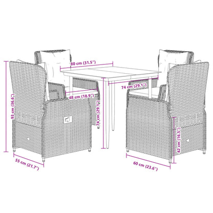 vidaXL 5-tlg. Garten-Essgruppe mit Kissen Grau Poly Rattan