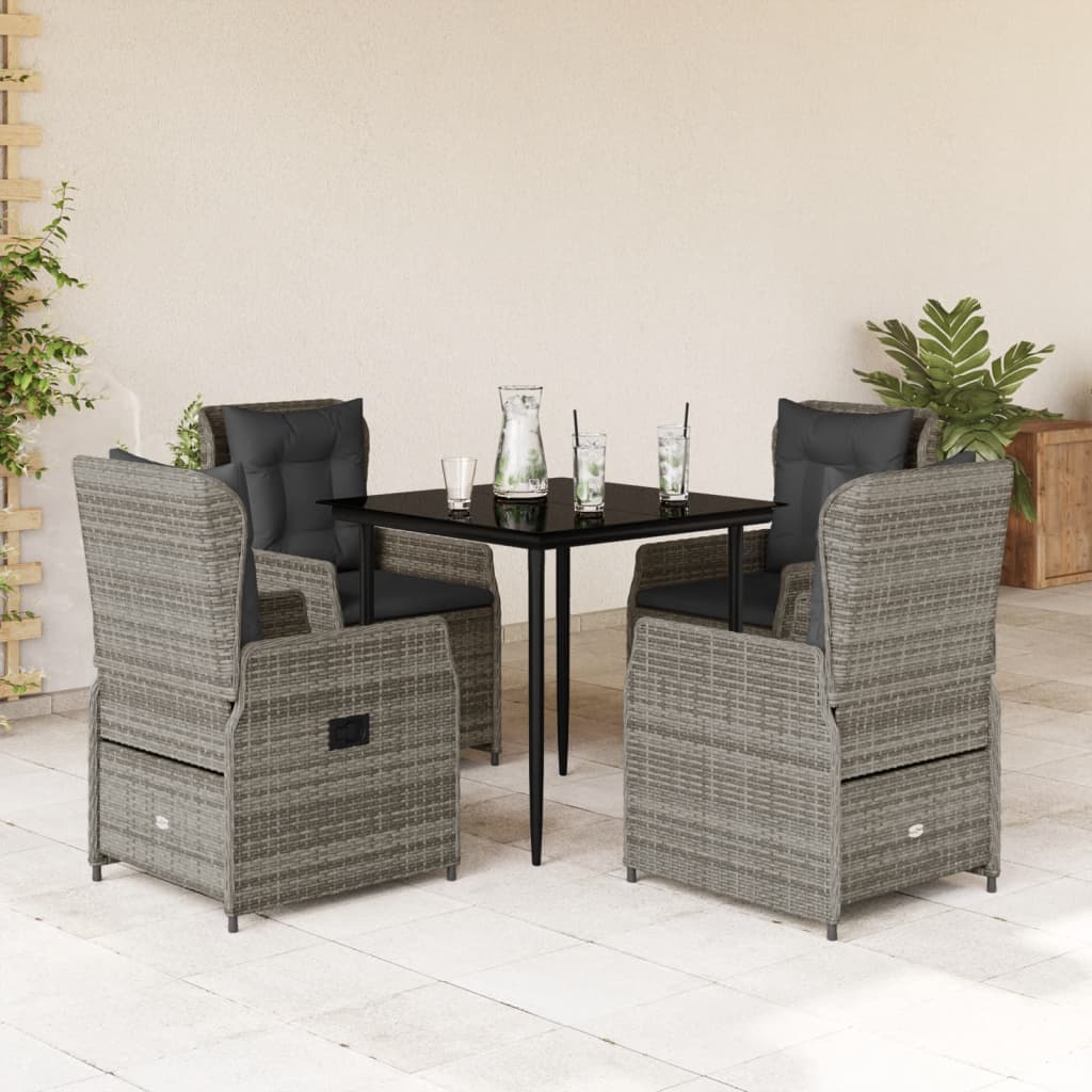 vidaXL 5-tlg. Garten-Essgruppe mit Kissen Grau Poly Rattan