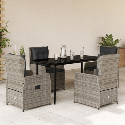 5-tlg. Garten-Essgruppe mit Kissen Grau Poly Rattan