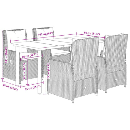vidaXL 5-tlg. Garten-Essgruppe mit Kissen Grau Poly Rattan