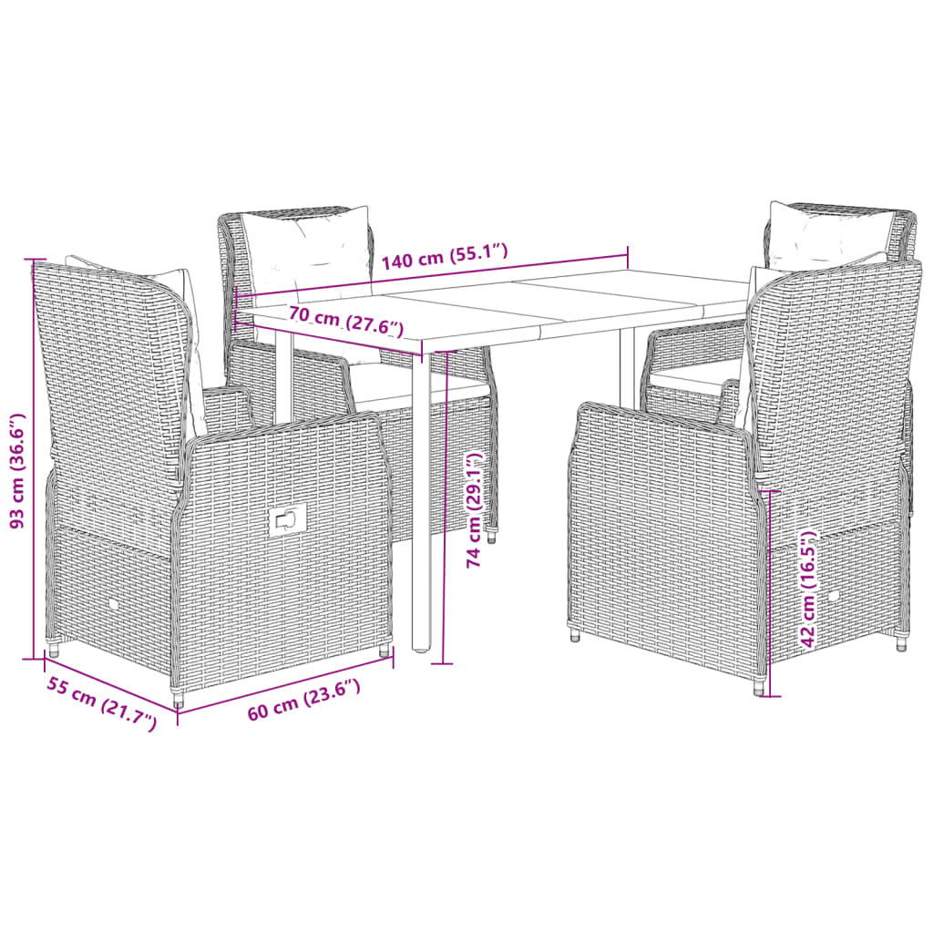vidaXL 5-tlg. Garten-Essgruppe mit Kissen Beige Poly Rattan