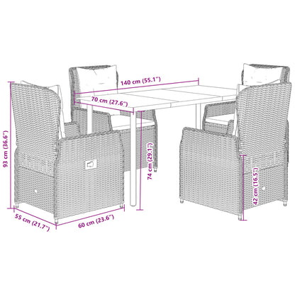 vidaXL 5-tlg. Garten-Essgruppe mit Kissen Beige Poly Rattan