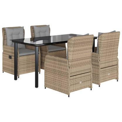 vidaXL 5-tlg. Garten-Essgruppe mit Kissen Beige Poly Rattan