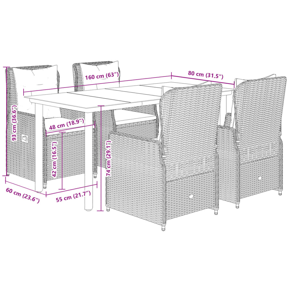 vidaXL 5-tlg. Garten-Essgruppe mit Kissen Beige Poly Rattan
