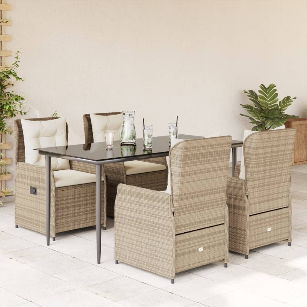 vidaXL 5-tlg. Garten-Essgruppe mit Kissen Beige Poly Rattan