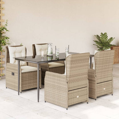 vidaXL 5-tlg. Garten-Essgruppe mit Kissen Beige Poly Rattan
