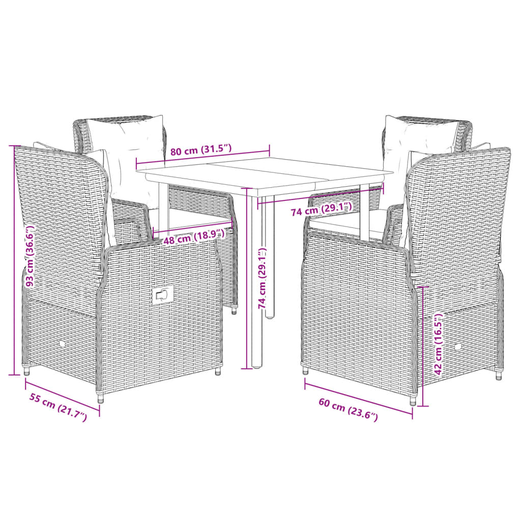 vidaXL 5-tlg. Garten-Essgruppe mit Kissen Beige Poly Rattan