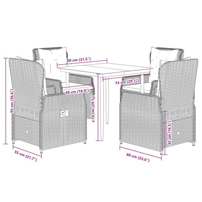vidaXL 5-tlg. Garten-Essgruppe mit Kissen Hellgrau Poly Rattan