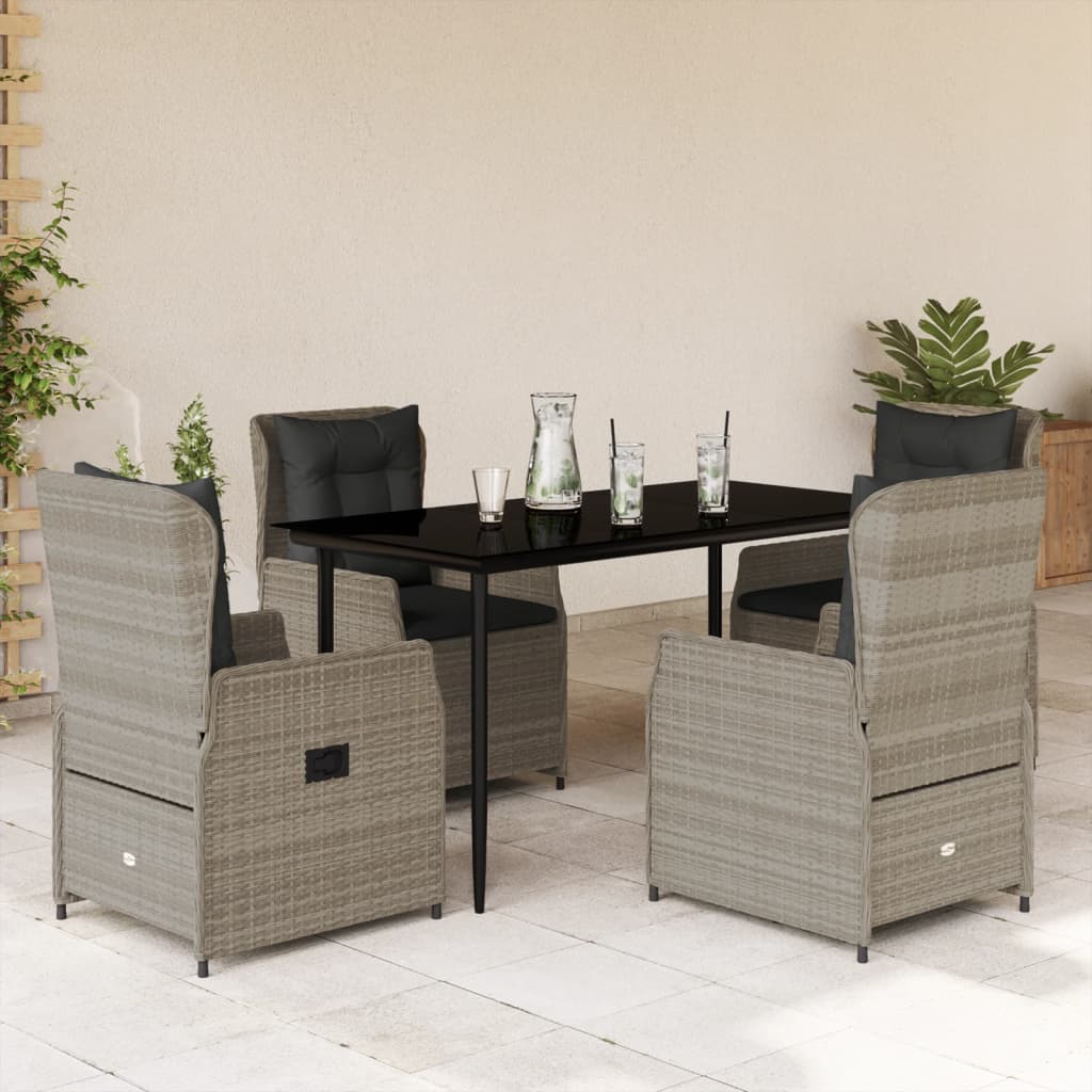 vidaXL 5-tlg. Garten-Essgruppe mit Kissen Hellgrau Poly Rattan