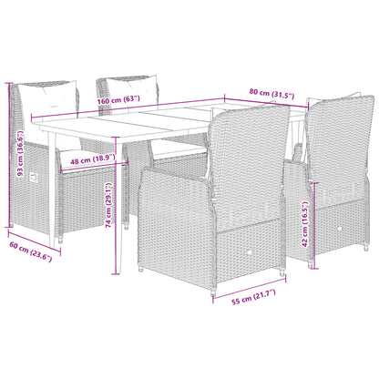 vidaXL 5-tlg. Garten-Essgruppe mit Kissen Hellgrau Poly Rattan