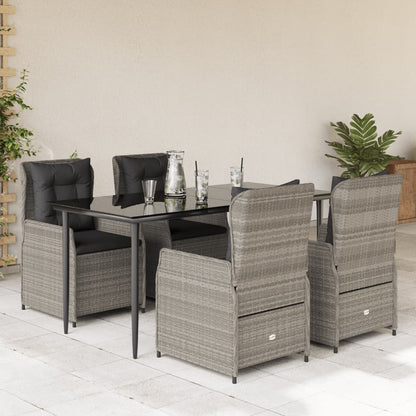 vidaXL 5-tlg. Garten-Essgruppe mit Kissen Hellgrau Poly Rattan