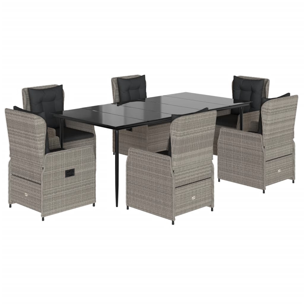 vidaXL 7-tlg. Garten-Essgruppe mit Kissen Hellgrau Poly Rattan