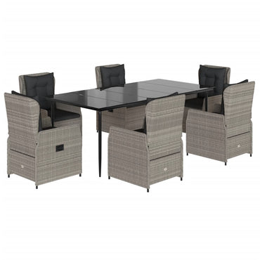 vidaXL 7-tlg. Garten-Essgruppe mit Kissen Hellgrau Poly Rattan
