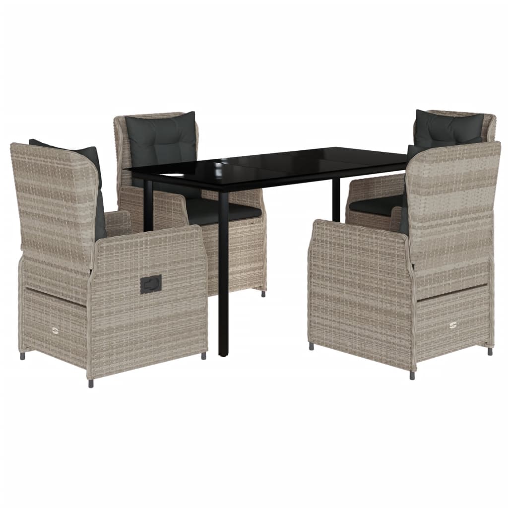 vidaXL 5-tlg. Garten-Essgruppe mit Kissen Hellgrau Poly Rattan