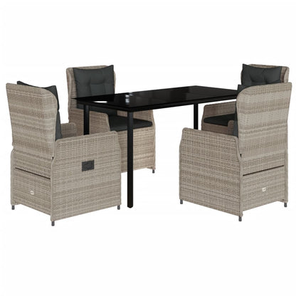 vidaXL 5-tlg. Garten-Essgruppe mit Kissen Hellgrau Poly Rattan