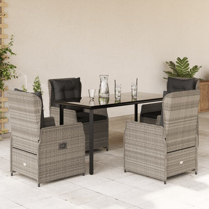 vidaXL 5-tlg. Garten-Essgruppe mit Kissen Hellgrau Poly Rattan