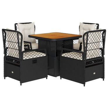 vidaXL 5-tlg. Garten-Essgruppe mit Kissen Schwarz Poly Rattan