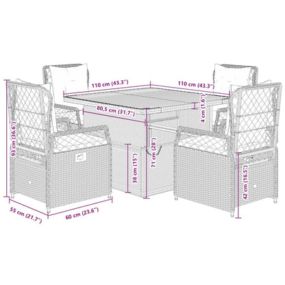 vidaXL 5-tlg. Garten-Essgruppe mit Kissen Schwarz Poly Rattan