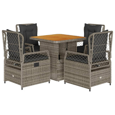 vidaXL 5-tlg. Garten-Essgruppe mit Kissen Grau Poly Rattan