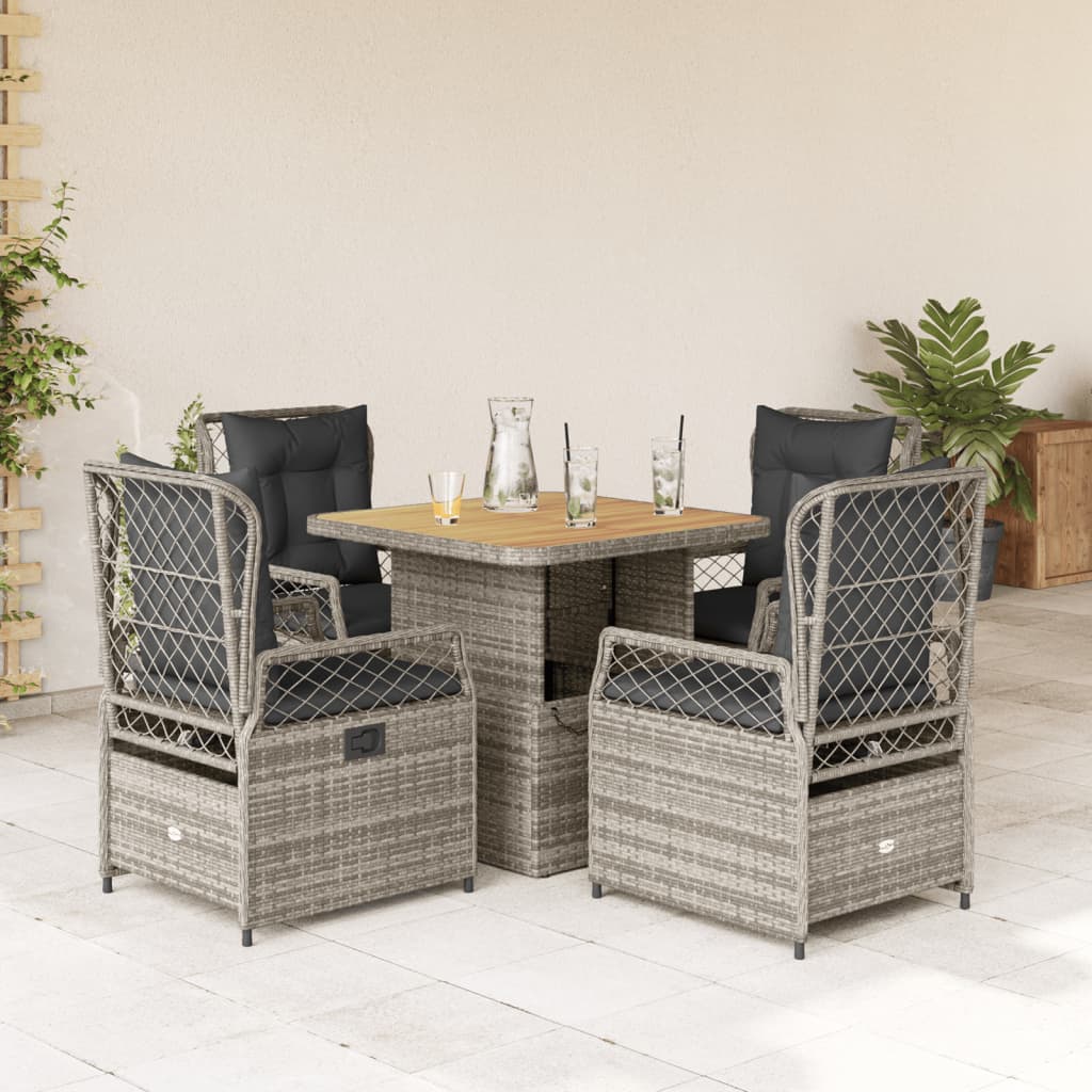 vidaXL 5-tlg. Garten-Essgruppe mit Kissen Grau Poly Rattan
