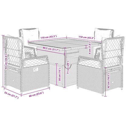 vidaXL 5-tlg. Garten-Essgruppe mit Kissen Grau Poly Rattan