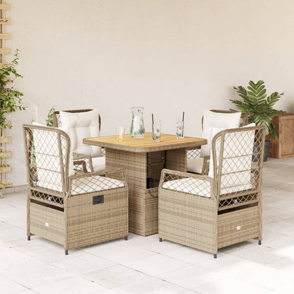 vidaXL 5-tlg. Garten-Essgruppe mit Kissen Beige Poly Rattan