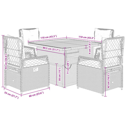 vidaXL 5-tlg. Garten-Essgruppe mit Kissen Beige Poly Rattan