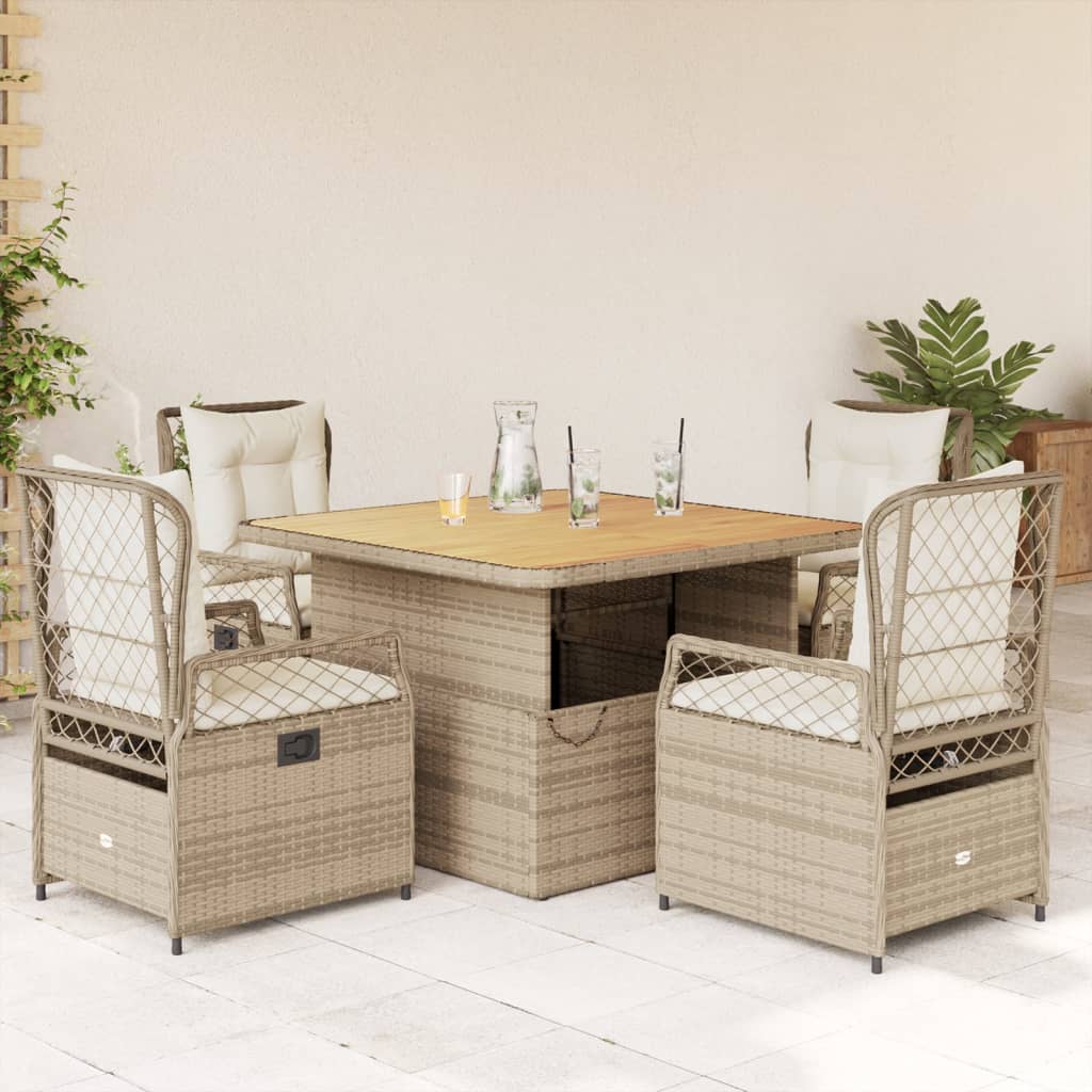vidaXL 5-tlg. Garten-Essgruppe mit Kissen Beige Poly Rattan