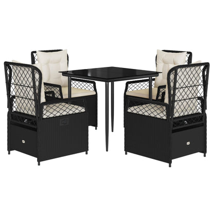 vidaXL 5-tlg. Garten-Essgruppe mit Kissen Schwarz Poly Rattan