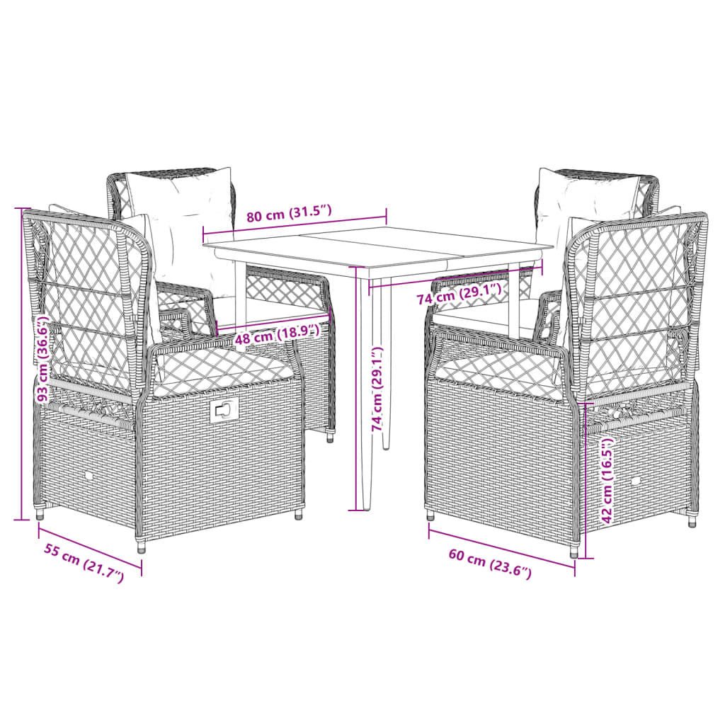 vidaXL 5-tlg. Garten-Essgruppe mit Kissen Schwarz Poly Rattan