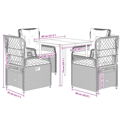 vidaXL 5-tlg. Garten-Essgruppe mit Kissen Schwarz Poly Rattan