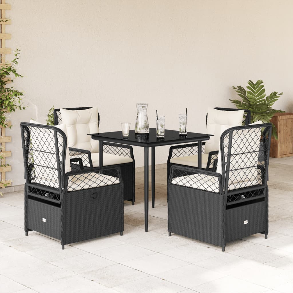 vidaXL 5-tlg. Garten-Essgruppe mit Kissen Schwarz Poly Rattan