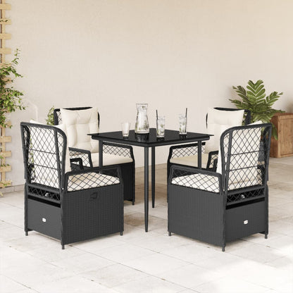 vidaXL 5-tlg. Garten-Essgruppe mit Kissen Schwarz Poly Rattan
