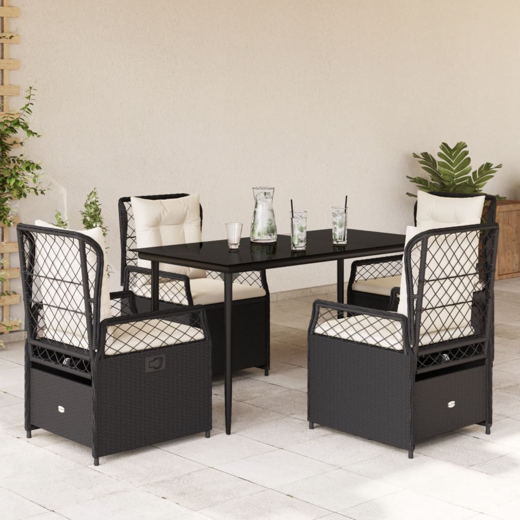 vidaXL 5-tlg. Garten-Essgruppe mit Kissen Schwarz Poly Rattan